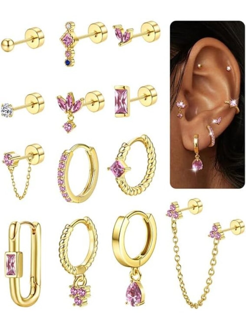Chic Small Gold Hoop Stud Earrings Set for Women - Flat Back Design, Perfect